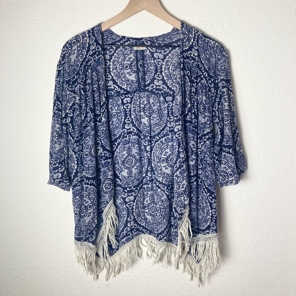 Hollister Open Front Paisley Kimono with Fringe Boho Country Festival